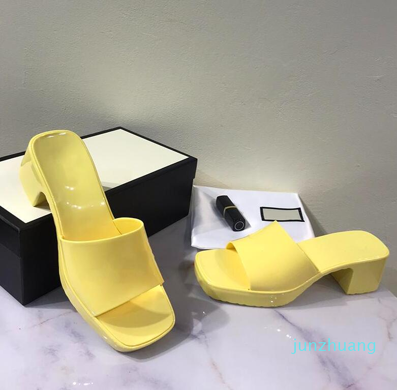 

2023 Women Sandals High Heels Rubber Slide Sandal Platform Slipper Chunky 2.4"heel height Shoes Summer Embossed Flip Flops 66, White