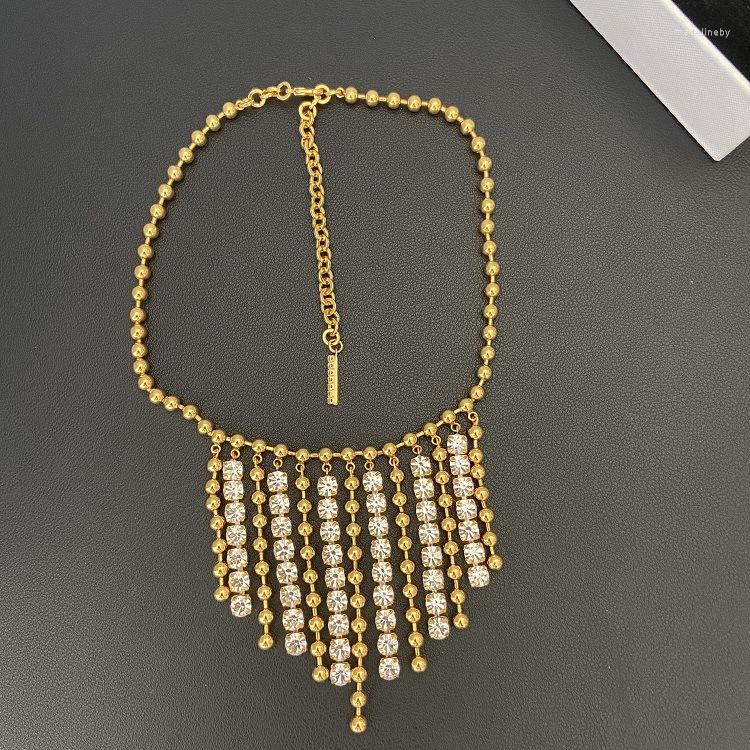 

Chains Timeless Wonder Fancy Zirconia Beaded Tassel Statement Necklace For Women Designer Jewelry Over The Top Rare 2432