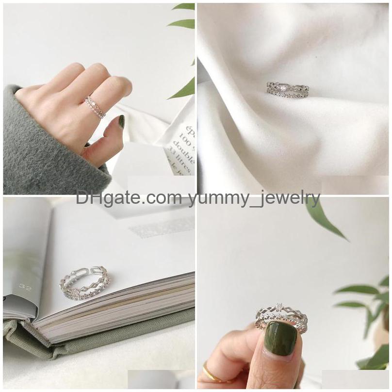 

Charm Bracelets S925 Pure Sier South Korea Han Edition Mini Fashion Double Zircon Ring Opening Contracted Female Personality Drop De Dhix2