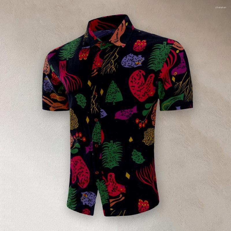 

Men's Casual Shirts Men Summer Shirt Colorful Print Ocean Theme Short Sleeves Single-breasted Buttons Cooling Lapel Top Clothing, Black