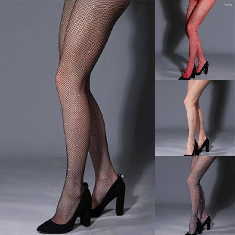 

Women Socks Women's Sexy Diamonds Shiny Stockings Hollow Mesh Lace Fishnet Tights Jacquard Weave Seamless Yarns Garter Pantyhose, Red