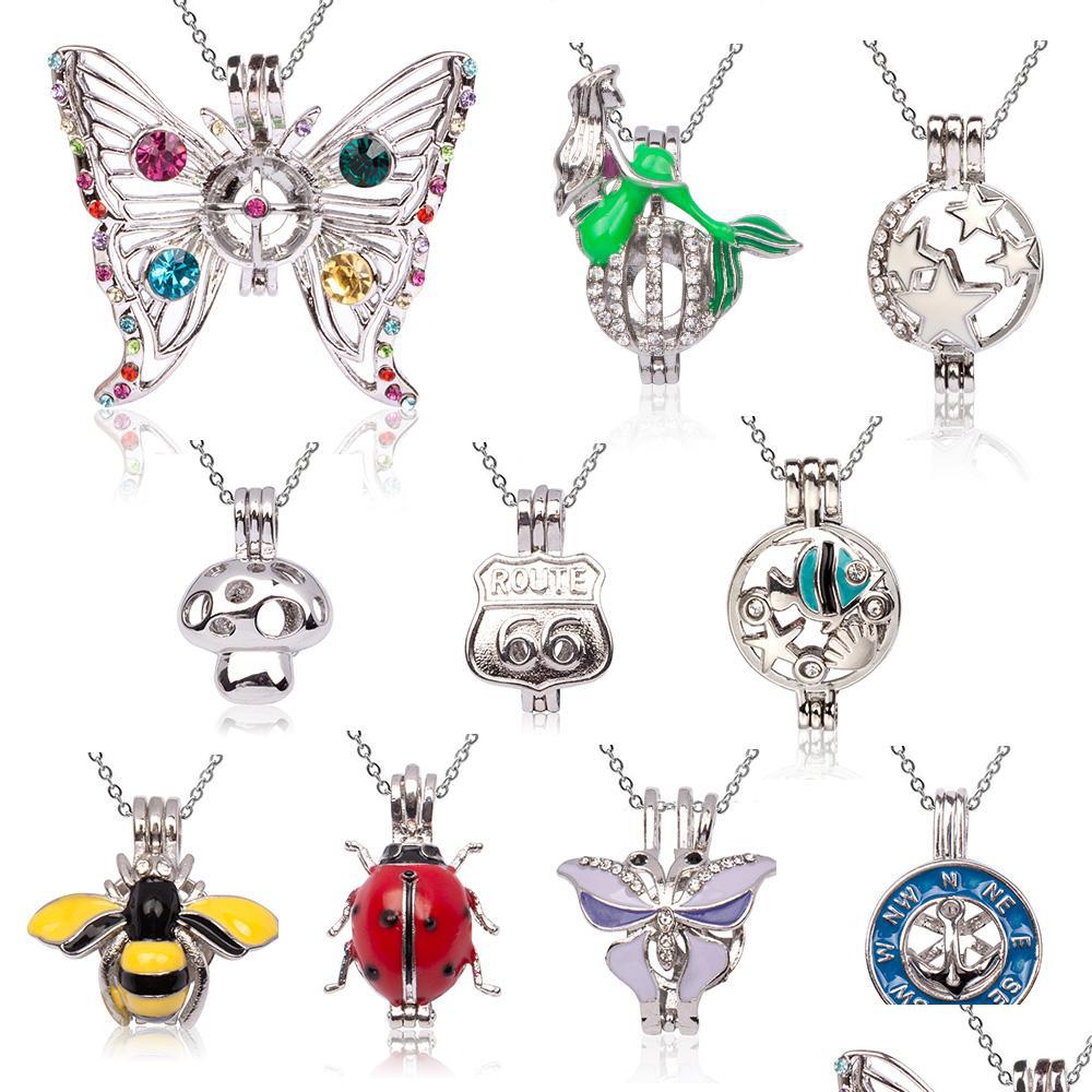 

Pendant Necklaces 10 Mixed 18K Gp Love Wish Pearl Cage Pendants Bead Hollow Lockets For Jewelry Making Charms Butterfly Heart Bee Cr Dhmgk