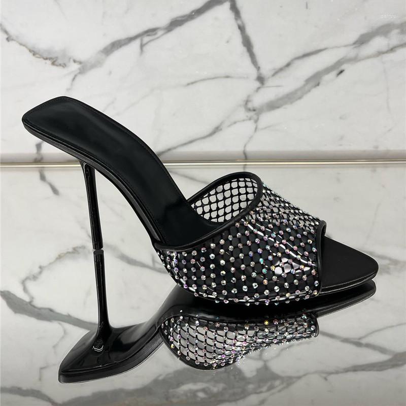 

Slippers Size 35-43 Summer Shoes Women PVC High Heels Mesh Crystal Bling Slides Open-Toes Designer Zapatillas Mujer, As pic high 11.5cm