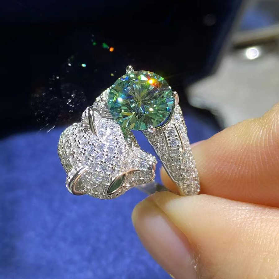 

Solitaire Ring Luomansi 2CT Green Moissanite Leopard with GRA Certificate - S925 Sterling Silver Women's Jewelry Anniversary Gift Y2302