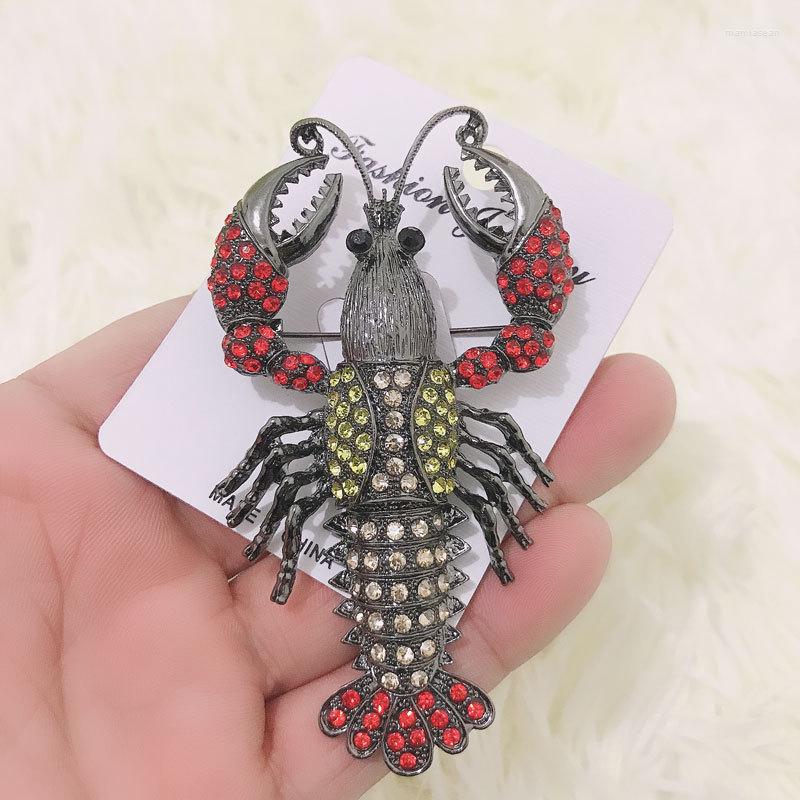 

Brooches Marine Life Brooch Rhinestone Lobster Vintage Style Pins Male Suit Coat Corsage Accessories Women Fashion Jewelry