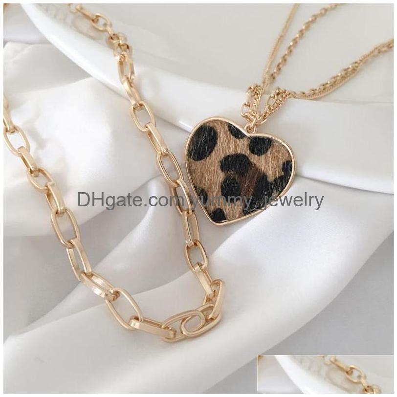 

Pendant Necklaces Gold Color Leopard Skin Print Heart Wide Chain Separable Necklace 2022 Fashion Words Jewelry Party Giftpendant Dro Dhbl8