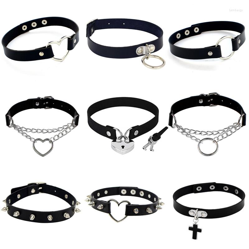 

Choker 2023 Gothic Punk Leather Necklace For Women Teens Girls Rivet Heart Cross Collar Rock Fashion Jewelry Gifts