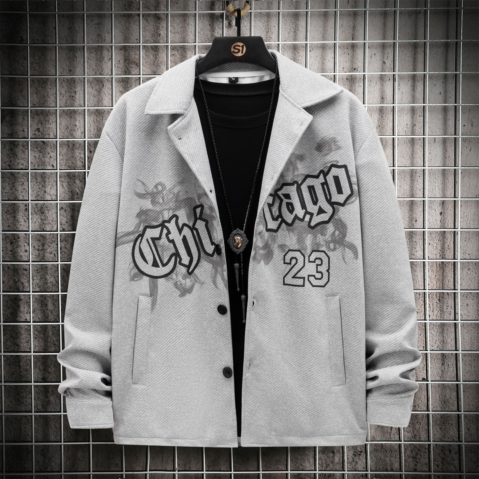 

Men' Jackets Men 1pc Letter Graphic Coat 230203, Gray