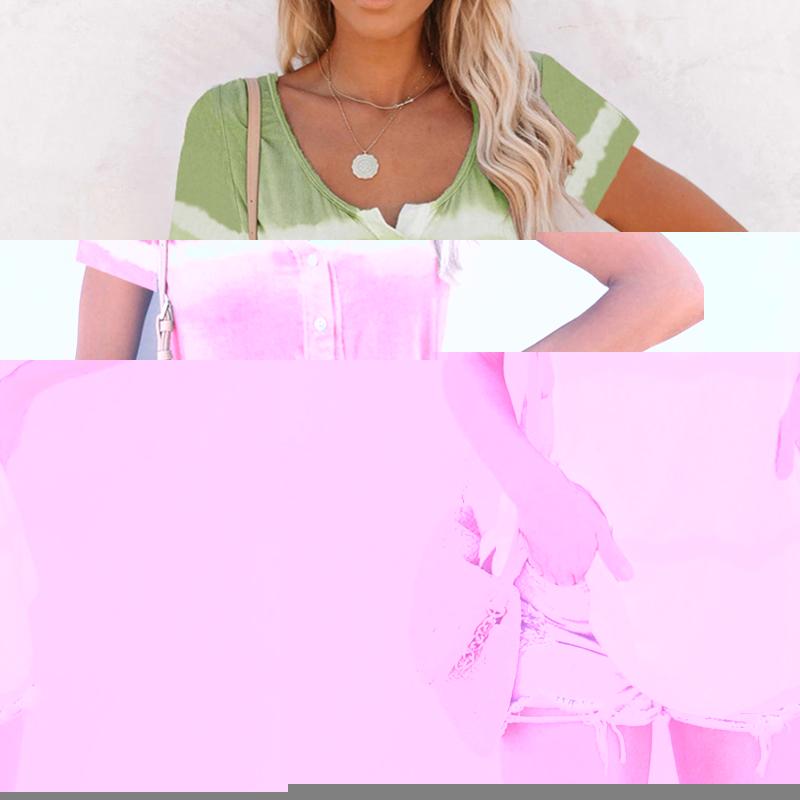 

Women' T Shirts 2023 Summer Fashion Ladies Tie-Dye Printed Striped Button V-Neck Casual Loose Short-Sleeved Plus Size Tops, Blue