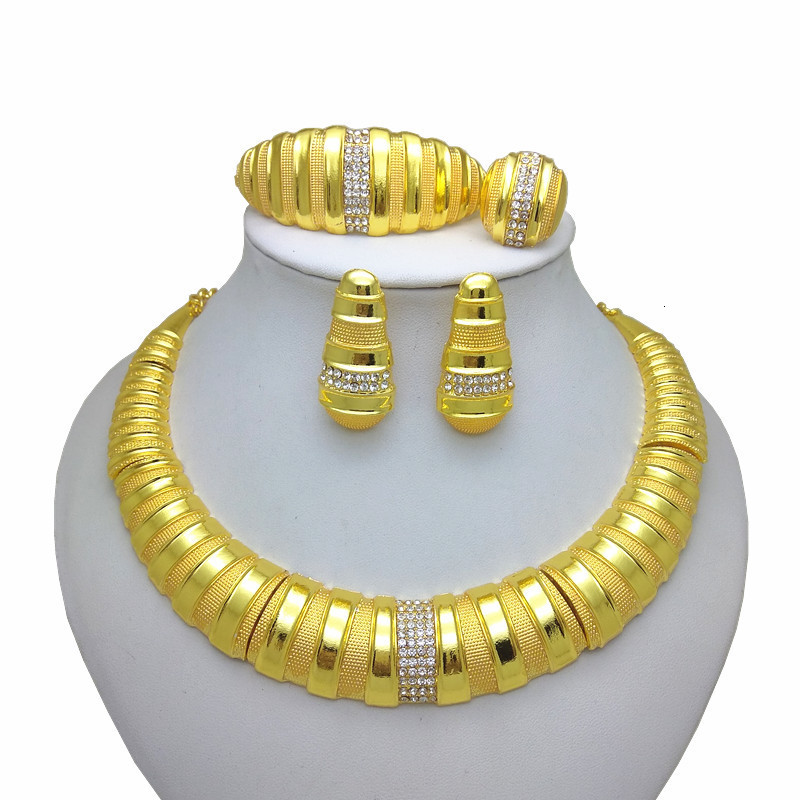 

Wedding Jewelry Sets Kingdom Ma Dubai Crystal Necklace Bracelet Earrings Ring nigerian wedding african costume jewelry set 230203