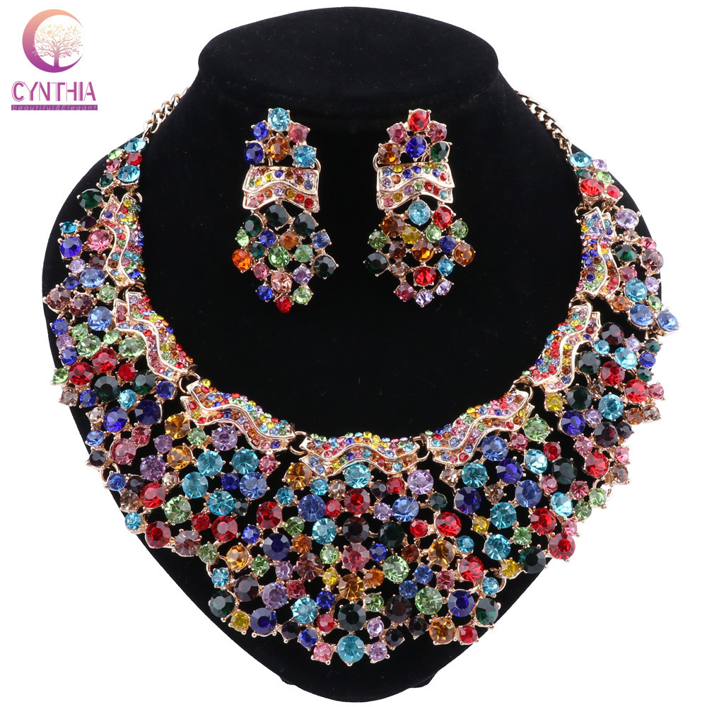 

Wedding Jewelry Sets CYNTHIA Multicolor Crystal Party Costume Accessories Indian Earring Necklace for Brides Womens Gifts 230203