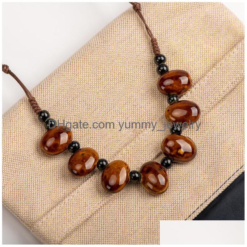

Pendant Necklaces Cobblestone Shape Ceramic Bohemia Bead Necklace Vintage Classic Style Jewelry Gy515Pendant Drop Delivery Pendants Dhmaj