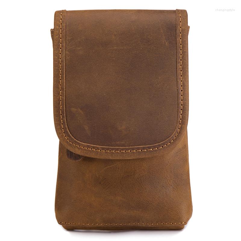 

Waist Bags Summer Men Retro Style Packs Crazy Horse Leather Male Outdoor Casual Phone Bag Purse Quality, Black