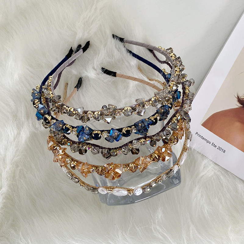 

Headbands Full diamond baroque headbands fashion hair accessories women wave winding crystal fine band bridal headwear pearl headband 230202