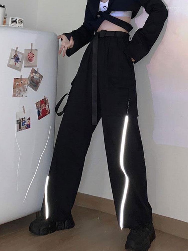 

Women' Pants Spring Summer Reflective Work Trousers Female Korean Version Of Loose Versatile High-waisted Casual Straight Men Women, Black