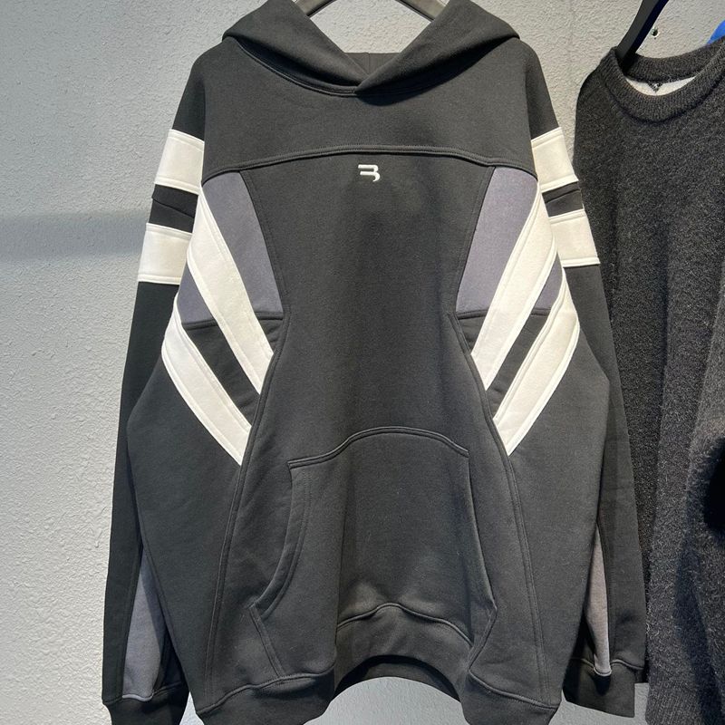 

SPORTY B Embroidery Panelled Hoodies Women Men Cotton Black Fashion Hip Hop Highstreet Oversized FZWY0412