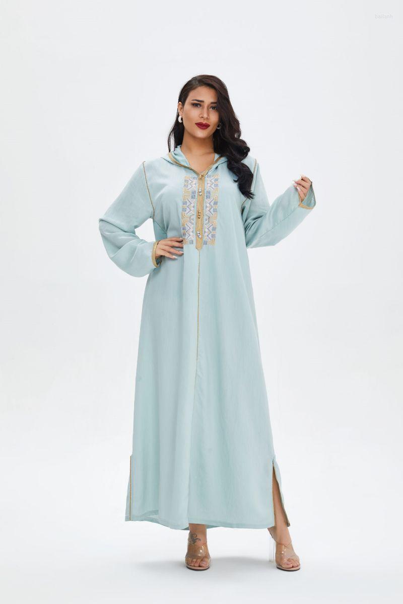 

Ethnic Clothing Women Kaftan Dubai Fashion Leisure Embroidery Long Skirt Musulman Caftan Marocain Islamic Nightdress Selling