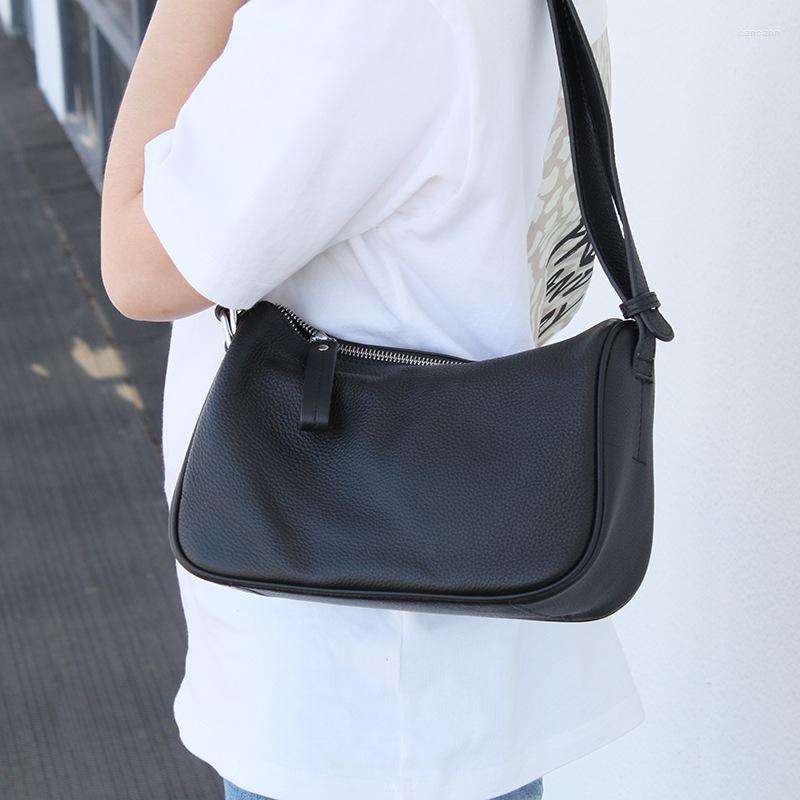 

Evening Bags Women Shoulder Bag Black Genuine Leather Handbags Designer Luxury Soft Cowhide Ladies Crossbody Tote Simple Lady Armpit