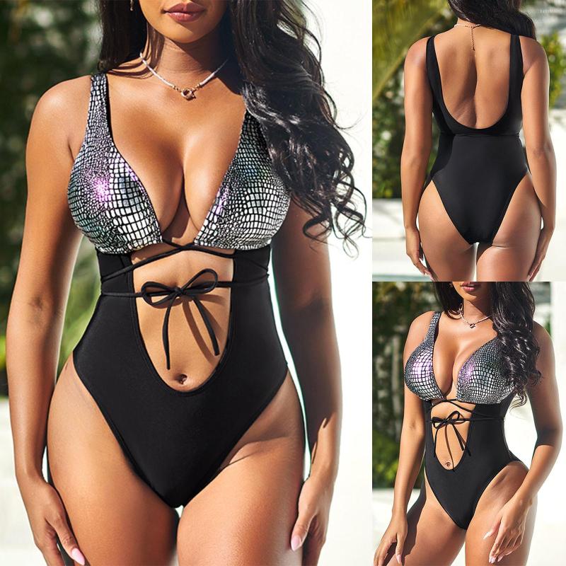

Women' Swimwear Plus Size One Piece Monokini Swimsuit Sexy Snake Print Bandage Swimming Beach Suits For Female 1pc Bathing Tops 2023, Black