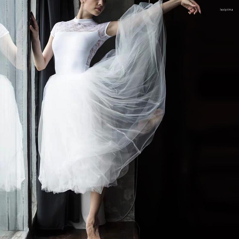 

Stage Wear 2023 Professional Adult Ballet Short Skirt Elastic Belt Long Net Lace White Black Pink And Red