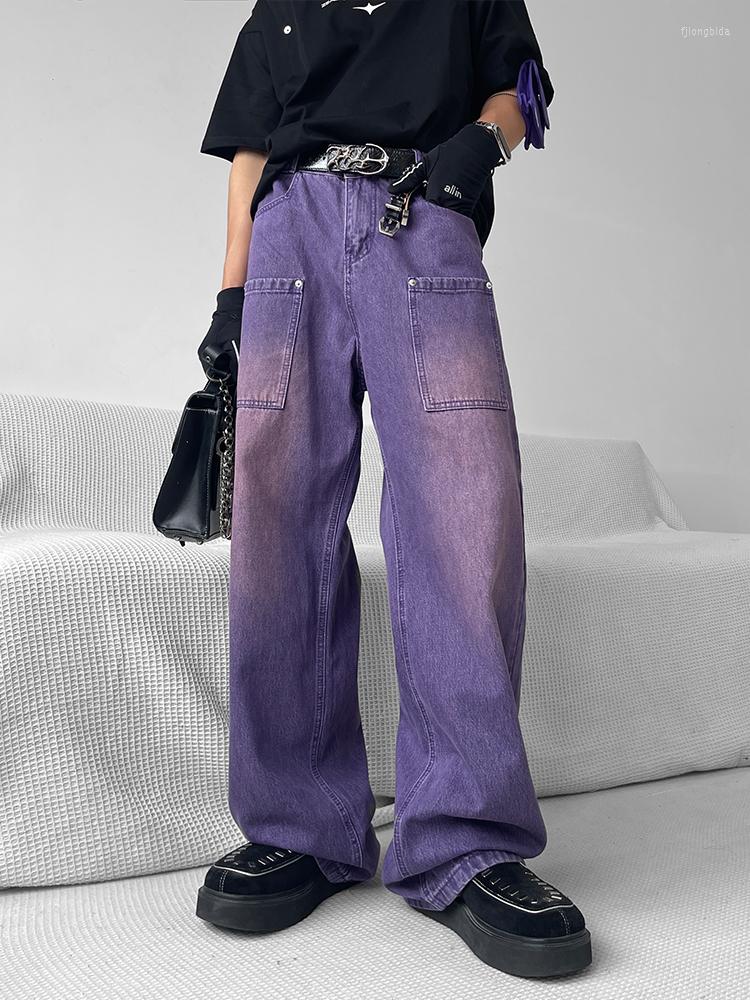 

Women' Jeans QWEEK Harajuku Retro Purple Cargo Women Oversize Hip Hop Streetwear Grunge Wide Leg Denim Pants 90s Vintage Baggy Trousers