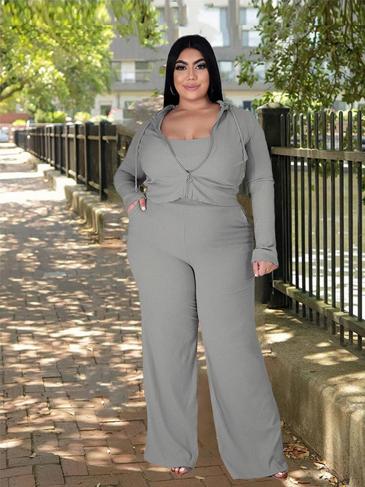 

Women's Plus Size Tracksuits Three-piece Suit for Women Long Sleeve Tracksuit Female Set Ribbed Strretch Plus Size Winter Outfits Wholesale Bulk Drop 230203, Coral red