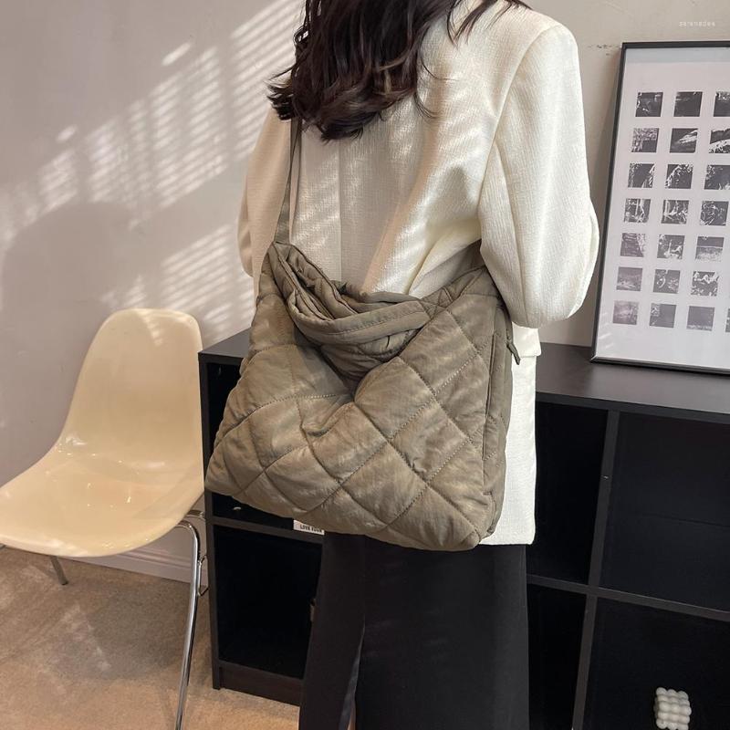 

Evening Bags Quilted Crossbody Handbag Cotton Women Shoulder Messenger Bag Large Capacity Rhombus Pattern Solid Color Vintage Ladies Hand, Beige