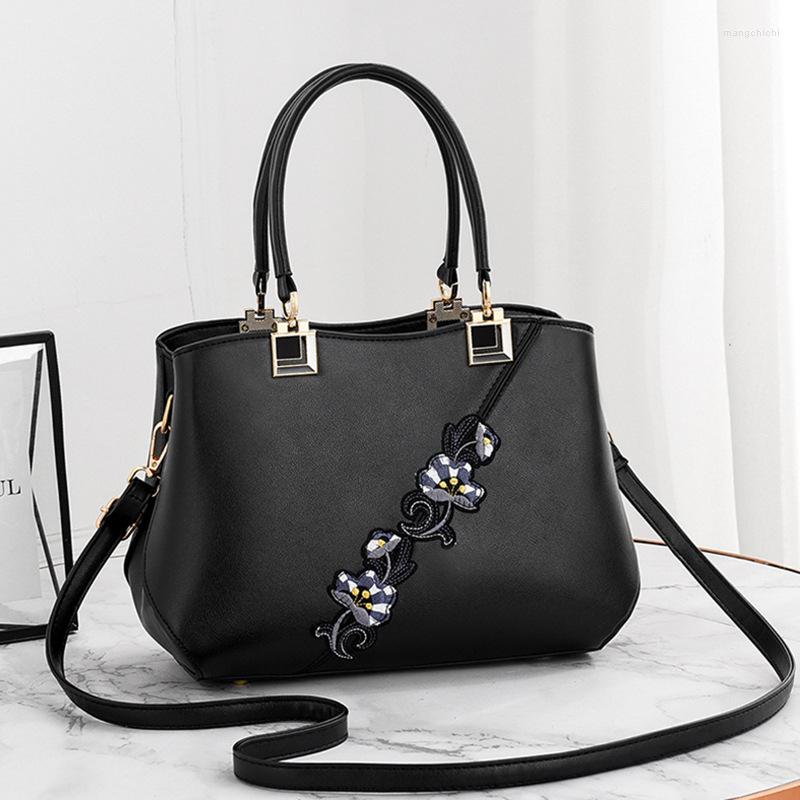 

Evening Bags Middle-aged Bag Female Mother Printing High Quality PU Leather Women's Designer Handbag Vintage Shoulder Messenger, Black