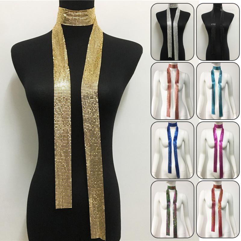 

Scarves Punk Metal Sequins Neck Scarf Neckerchief Long Glitter Choker Statement Necklace Lady Collar Women Fashion Jewelry
