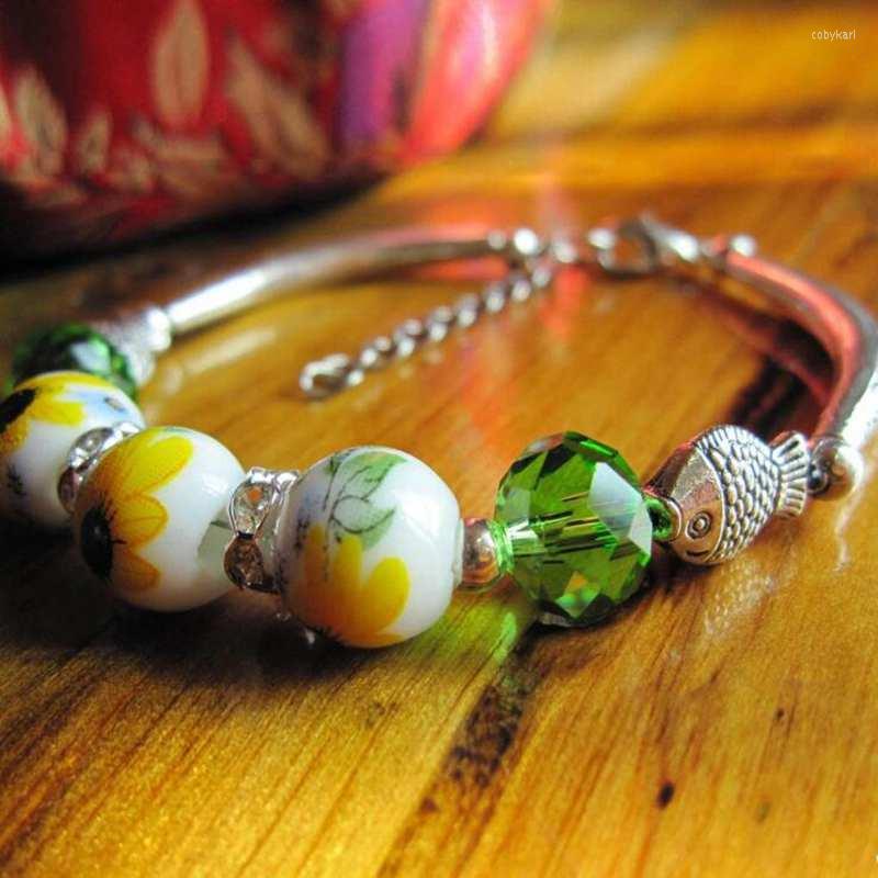 

Strand 12 Color Ethnic Ceramic Crystal Beads Women's Bangle Female Fashion Jewelry Accessories Gifts YBR116