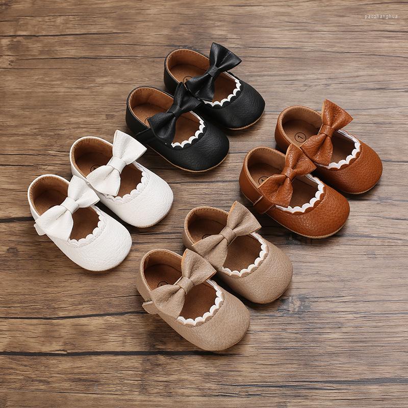 

First Walkers Baby Casual Shoes Infant Toddler Bowknot Non-slip Rubber Soft-Sole Flat PU Walker Born Bow Decor, White