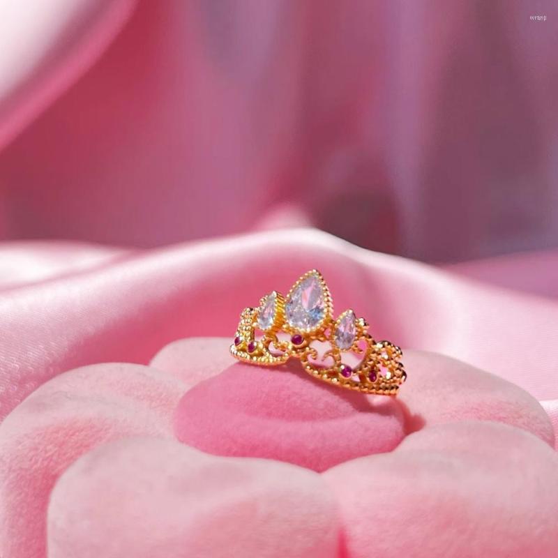 

Cluster Rings Rapunzel Crown Princess Ring For Woman Fashion Wedding Geek Jewelry Accessories Gold Plated Adjustable Gift Her