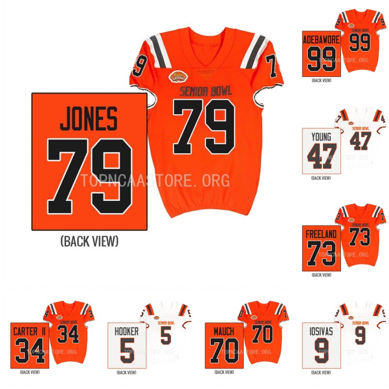 

2023 Reeses Senior Bowl Football Jersey Andrei Iosivas Blake Freeland Chase Brown Byron Young Cody Mauch Darnell Wright Dawand Jones Derick Hall Isaiah Foskey, Orange