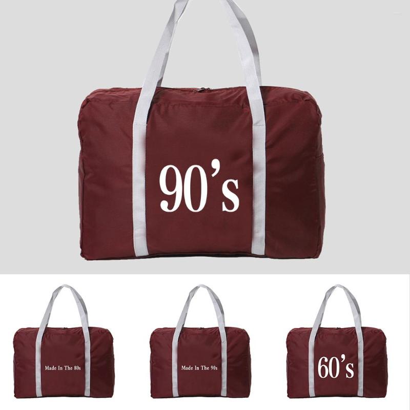 

Duffel Bags Nylon Foldable Travel Unisex Large Capacity Luggage Bag Women Handbag Waterproof Years Series Pattern, Wine red