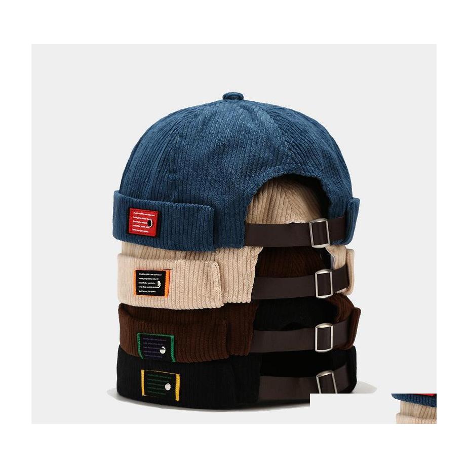 

Beanie/Skull Caps Beanie/Skl Brand Vintage Beanie Hats Men Women Spring Autumn Landlord Hat Streetwear Hip Hop Brimless Corduroy Doc Dhsdo, Black