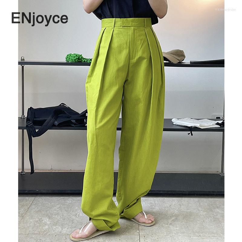 

Women' Pants Summer Green Linen Suit Women Korean Fashion High Waist Pant Casual Loose Wide Leg Straight Thin Breathable Trousers