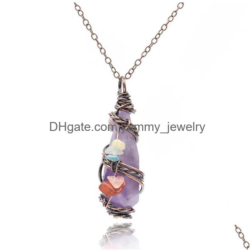 

Pendant Necklaces Antique Natural Crystal 7 Chakras Stone Shape Wire Wrap Healing Necklace Yoga Christmas Gifts For Girlpendant Drop Dhkcr