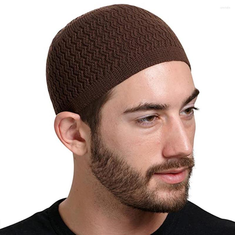 

Berets Muslim Men Prayer Hats Knitted Beanies Winter Warm Islamic Ramadan Jewish Kippah Homme Cap Unisex Head Wrap 1pcs Fashion Bonnets, White