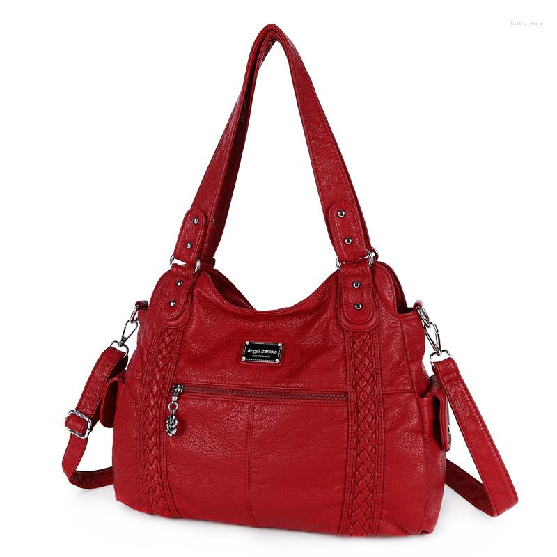 

Evening Bags SNAILLADY Fashion Washed Pu Leather Soft Large Capacity Shoulder Hobo Bag Top Handle Shopper Unmbrella Taker Tote Travel, Black