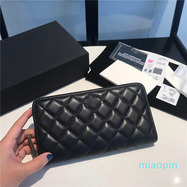 

10A Brand Luxury Designer Fashion High Quality Ladies Flip Clutch Caviar Lambskin Wallet, Black lambskin silver buckle