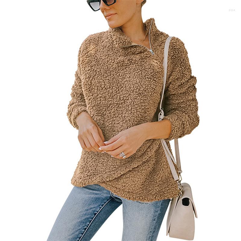 

Women's Hoodies Winter Women Simple Style Plush Pullover Solid Color Round Collar Long Sleeve Loose Tops Lamb Wool Sweater Zipper Top, Army green