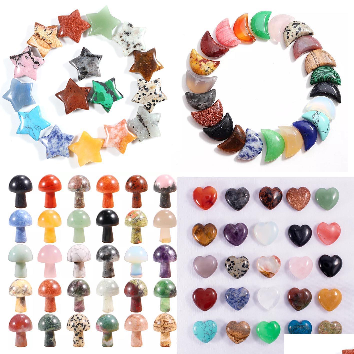

Stone Heart Egg Mushroom Star Statue Customized Healing Decoration Natural Crystal Stones Carving Crafts Rose Gift Room Orna Dhgarden Dh9Ka