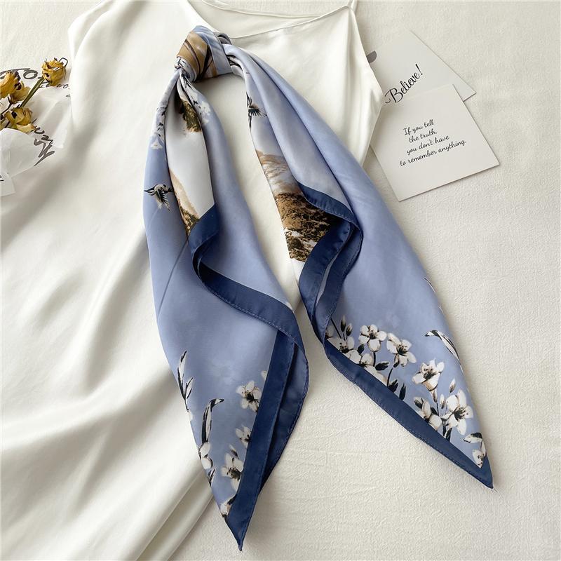 

Scarves 70 70cm Silk Scarf Satin For Women Luxury Print Neckerchief Female Headscarves Hijab Handana Shawl Hair Accessories Foulard 2023