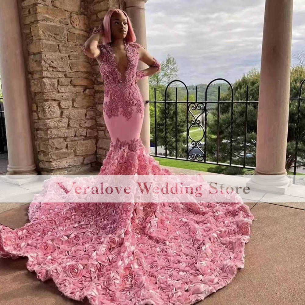 

Veralove Pink Mermaid Prom Dresses For Women 2023 Long Sleeves Party Gowns Rose Train Vestidos De Ocasion Formales Evening Dress, Water melon