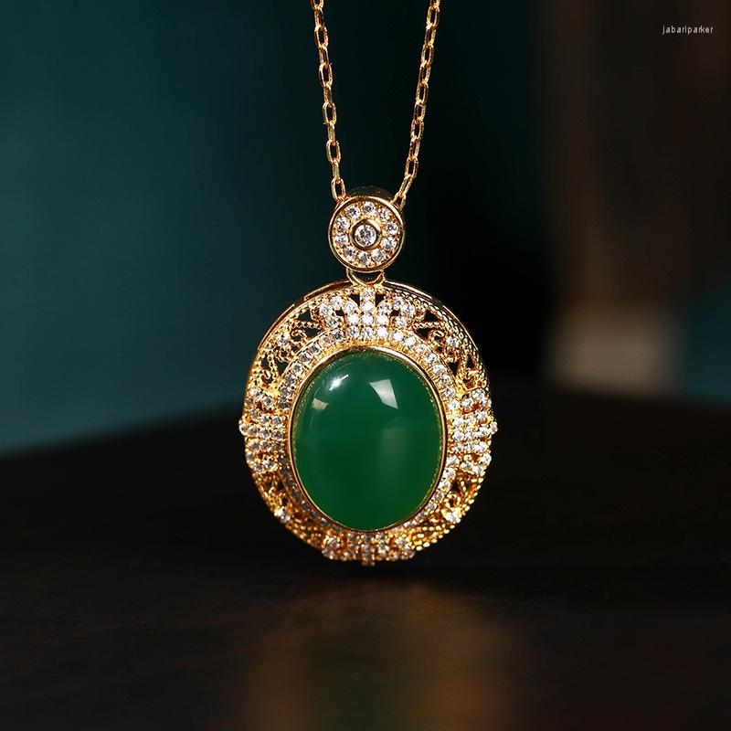 

Chains S925 Sterling Silver Gold-plated Oval Egg Face Round Natural Jasper Necklace Pendant Retro Wild Simple Fashion Female