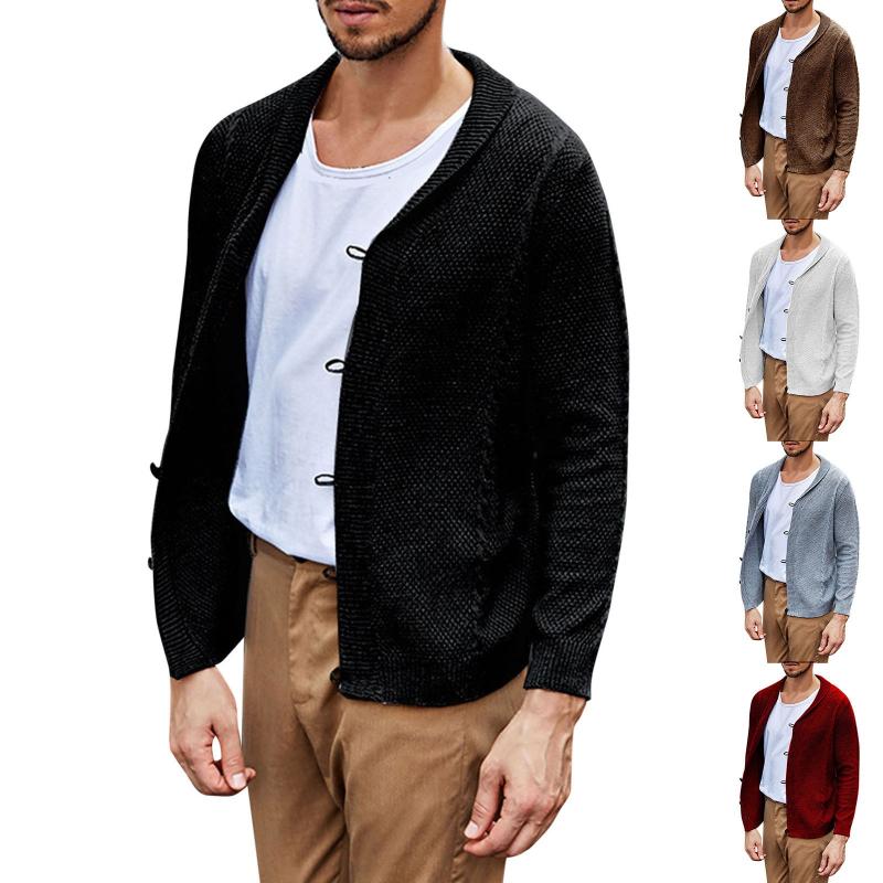 

Men's Sweaters Big Tall Sweater Color Solid Coat Lapel Knit Cardigan Single-breasted Mens YellowMen's, White