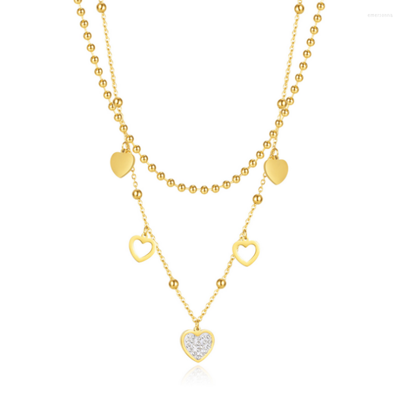 

Chains 316L Stainless Steel Niche Light Luxury Design Double Layer Stackable Heart Shape Ladies Necklace Fashion Exquisite Jewelry