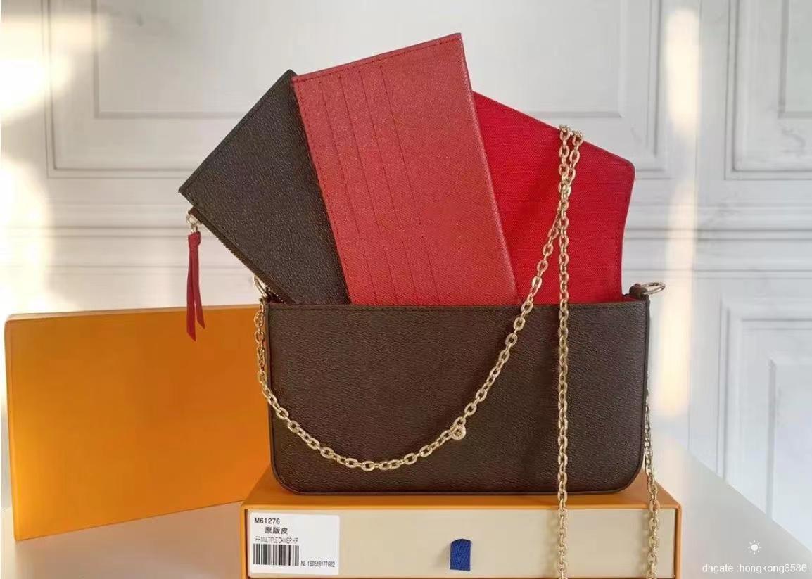 

1-2Luxury Shoulder bags 3-piece set Long wallets Small purses Ladies Wallet Messenger Bag Cosmetic Handbags Designer bags Women Le Ka, Brown flower