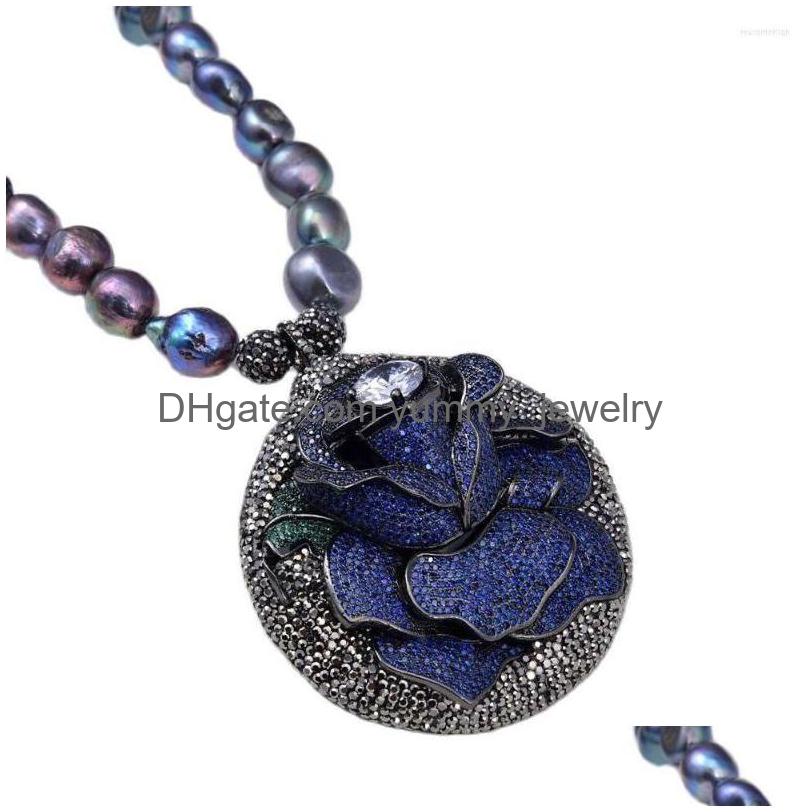 

Pendant Necklaces Jk Black Baroque Pearl Necklace Big Cz Pave Flower Handmade For Women Drop Delivery Jewelry Pendants Dhfhg