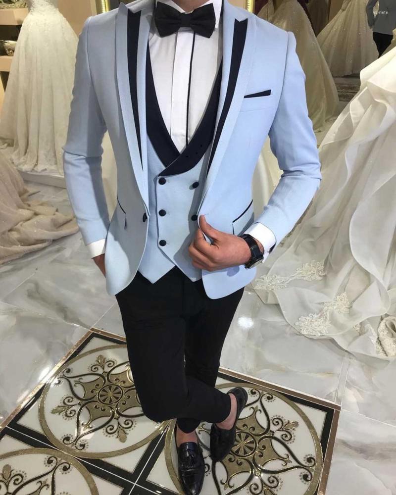 

Men's Suits Three Piece Blue/White Men Peaked Lapel Custom Made Wedding Tuxedos Slim Fit Male Prom (Jacket Pants Vest Tie), Same as picture